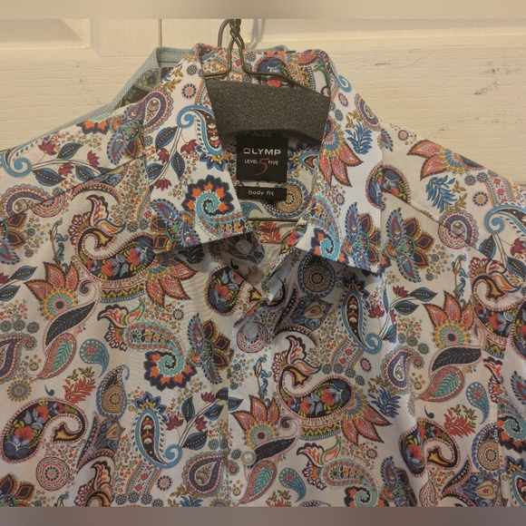 Olymp Level 5 Body Fit Paisley Dress Shirt 100% Cotton 14.5/37 EUC! - Picture 3 of 16